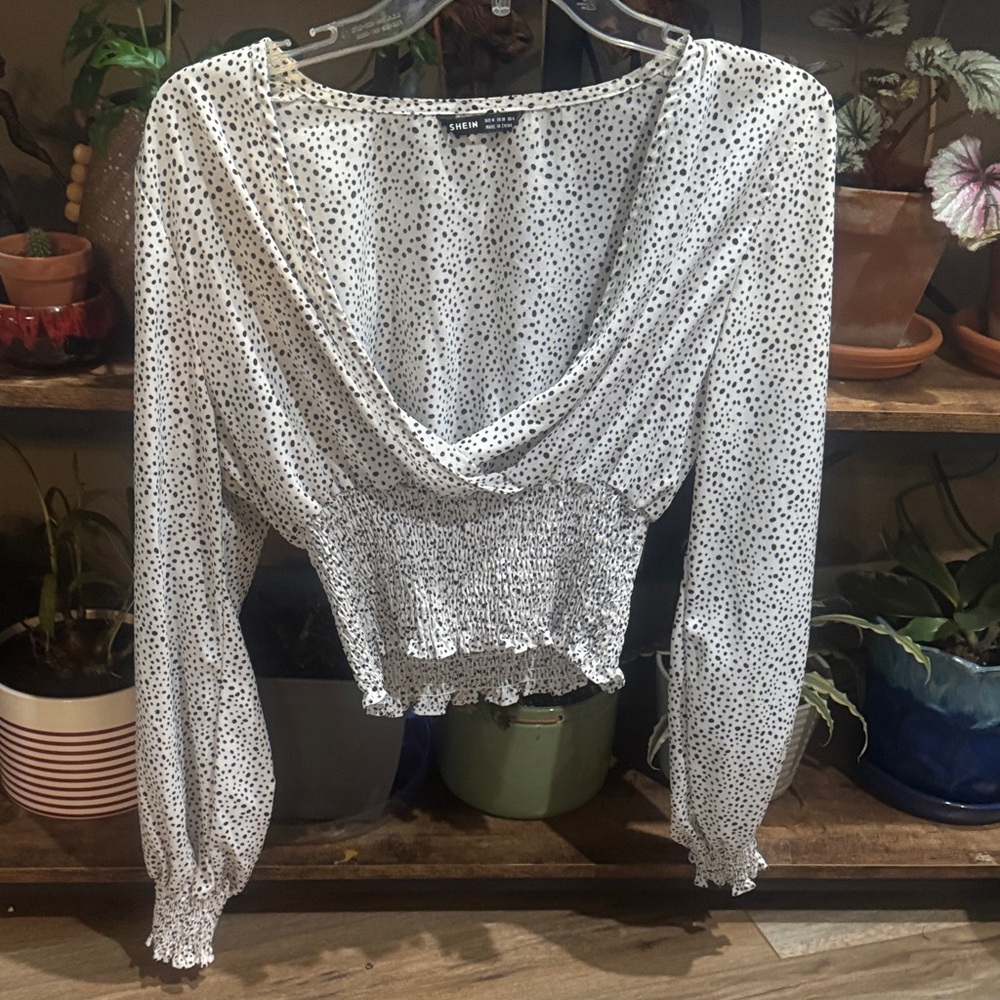 SHEIN White and Black Dotted Blouse